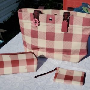 Coach Plaid Tote with Accessories
